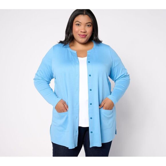 Isaac Mizrahi Live! Women's Top Sweater Sz S Essentials Pima Cotton Blue A395161 - Picture 1 of 4
